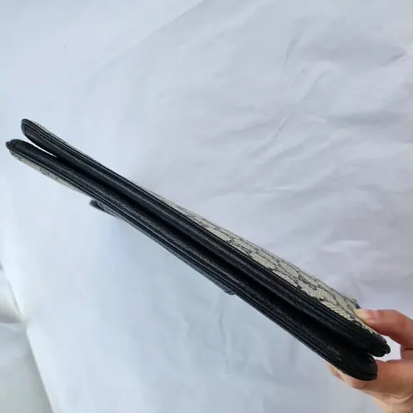 VINTAGE Gucci GG Web Coated Canvas Shoulder Bag Blue White Leather Trim Chain - Picture 4 of 14